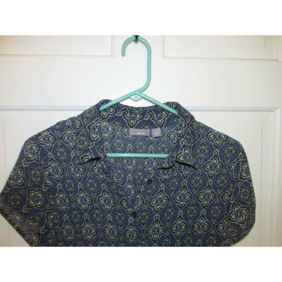 Apt 9 Women's Blue Geometric Print Pleated Semi Sheer Short Sleeve Blouse Size L - Picture 2 of 7